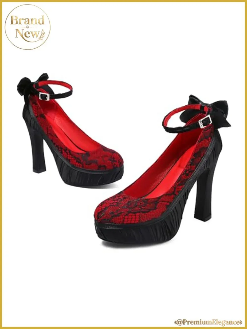 Mary Jane Gothic Platform High Heels Lace Flower Bow Pumps